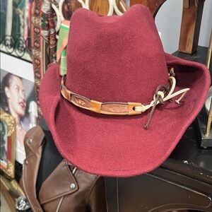 Men's Burgundy Cowboy Hat with Leather Band